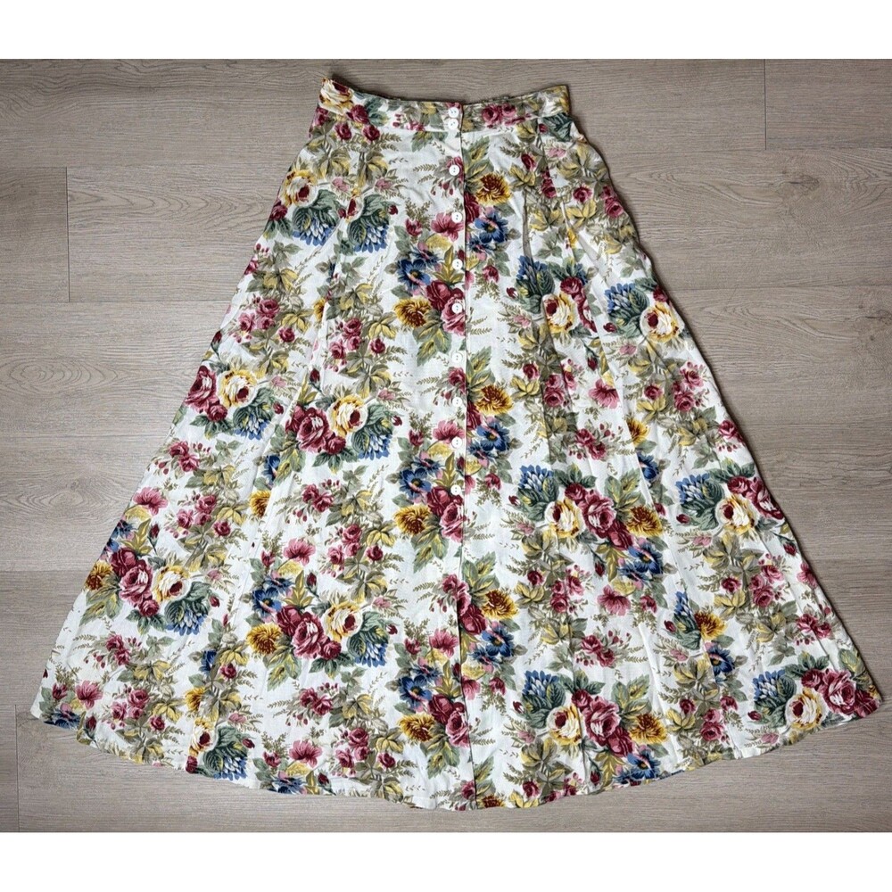 Vintage 90s Short Circuit Floral Rayon Maxi Skirt Large Button Front Cottagecore